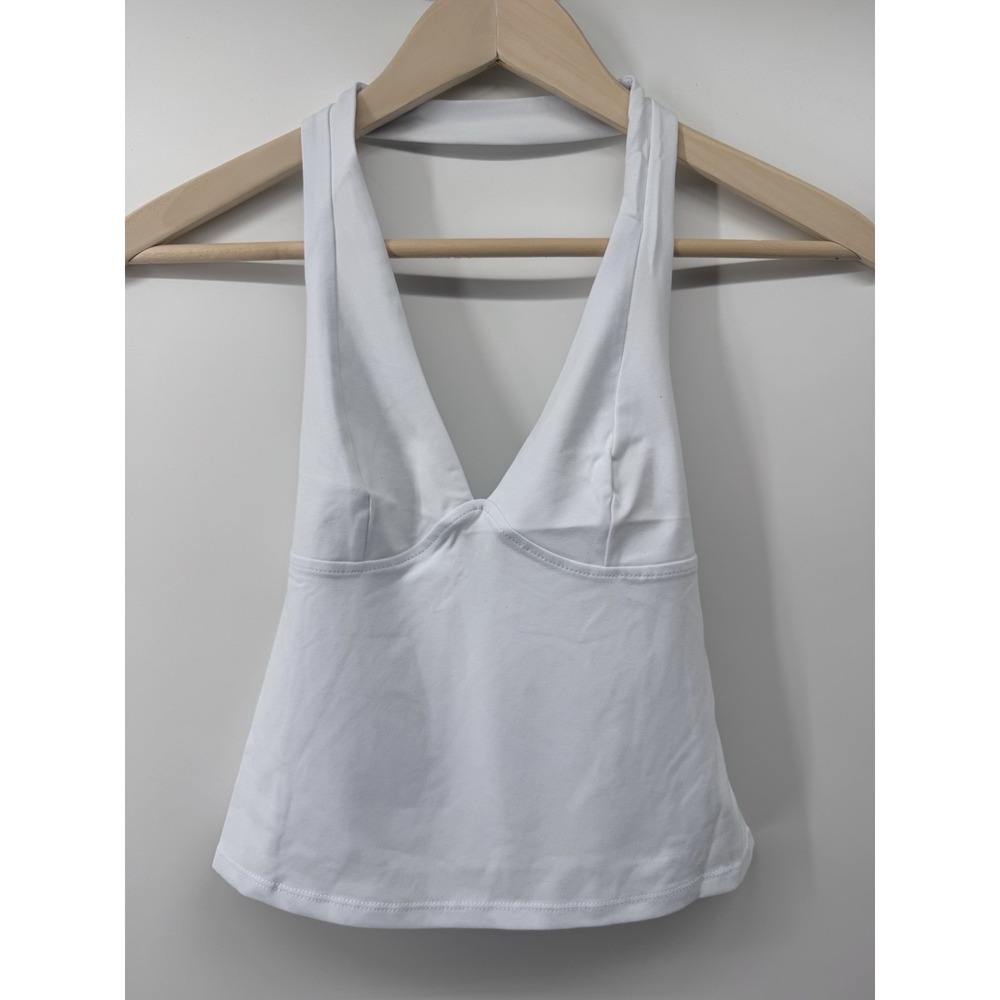 Free People Intimately White Halter Top S Deep V-Neck Seamed Bust FP128997CY NEW